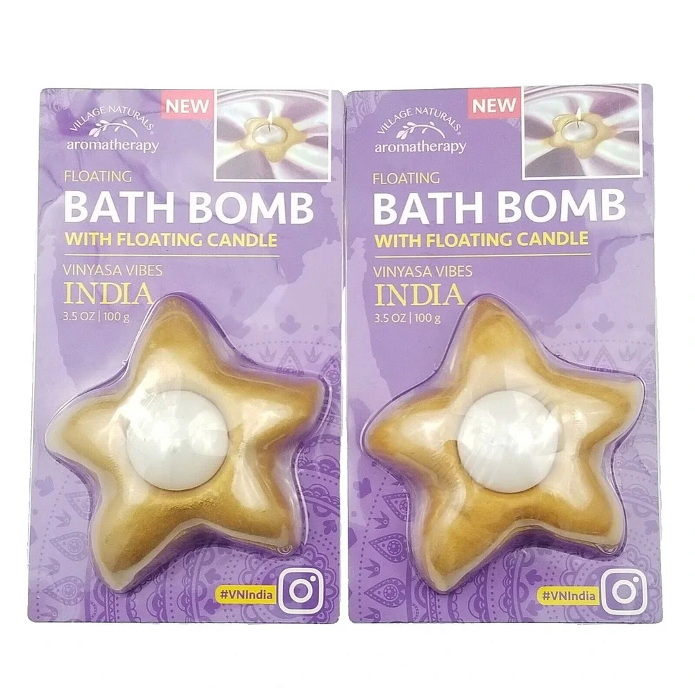 2x Village Naturals Aromatherapy Bath Bomb with Floating Candle‎ 3.5 oz Each